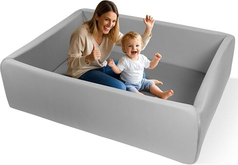 Large Size Soft Foam Ball Pit 47 x 35 x 14 Inch Rectangular, 2.7 Inch Wall Thickness Small Indoor and Outdoor Playground, Ideal Gift for Children (Balls Not Included), Gray in Kuwait