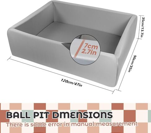 Large Size Soft Foam Ball Pit 47 x 35 x 14 Inch Rectangular, 2.7 Inch Wall Thickness Small Indoor and Outdoor Playground, Ideal Gift for Children (Balls Not Included), Gray in Kuwait