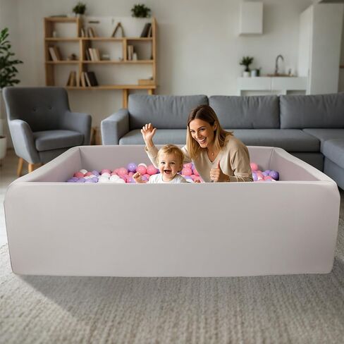 Large Size Soft Foam Ball Pit 47 x 35 x 14 Inch Rectangular, 2.7 Inch Wall Thickness Small Indoor and Outdoor Playground, Ideal Gift for Children (Balls Not Included), Gray in Kuwait