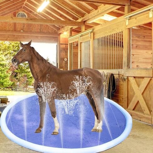 FlidRunest Thickened Horse Splash Pad Toy, Anti-Slip Horse Bathtub for Summer, Durable Outdoor Water Play Mat for Horses and Dog, Pet Swimming Pool Bathtub(78in, Blue) in Saudi Arabia