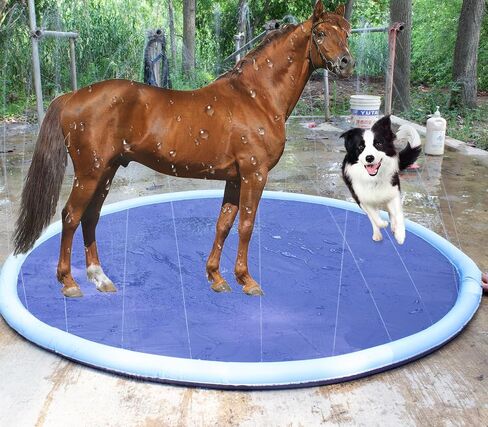 FlidRunest Thickened Horse Splash Pad Toy, Anti-Slip Horse Bathtub for Summer, Durable Outdoor Water Play Mat for Horses and Dog, Pet Swimming Pool Bathtub(78in, Blue) in Saudi Arabia