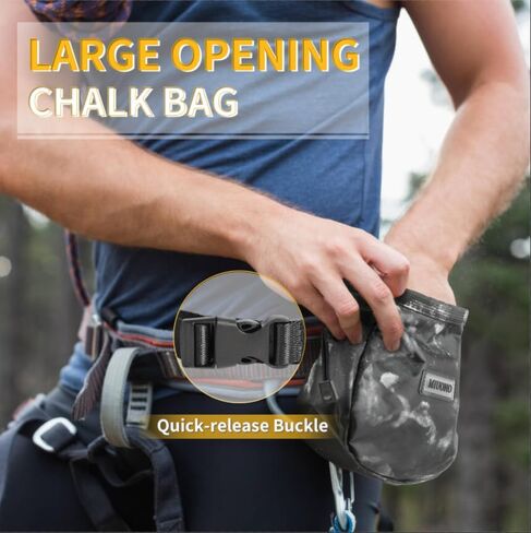 MIUONO Chalk Bag with 2 Chalk Balls, Belt, Carabiner Clip, Brush Loop and Zippered Pocket for Climbing, Bouldering, Gymnastics, Cross Fit and Lifting in Kuwait
