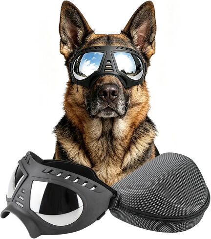 Enjoying Clear Dog Goggles for Large Dogs, Dog Goggles Medium Large Breed, Pet Sunglasses for Outdoor Driving Hiking Adventure, UV Pet Eye Protection with Adjustable Straps, Transparent in Kuwait