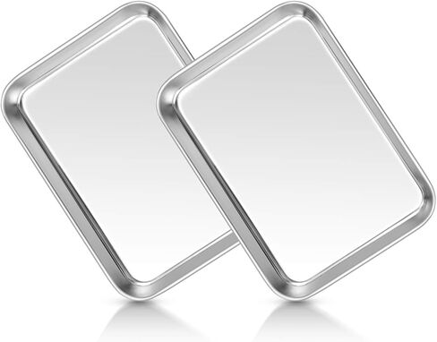TeamFar Kids Plates, 7.3"×5.3"×0.8", Stainless Steel Plates for Kids Metal Toddler Plate Tray Set for Lunch Dinner Camping, Healthy & Non Toxic, Dishwasher Safe & Oven Safe, Stackable - 2 Pieces in Kuwait