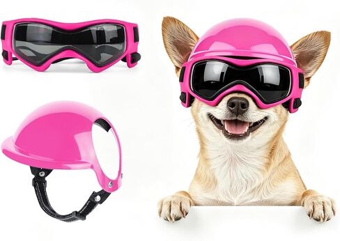 LESYPET Dog Helmet and Goggles for Extra Small Breed, Puppy Motorcycle Helmet with Ear Holes, UV Protection Extra Small Dog Sunglasses for Outdoor Activities/Riding/Walking in Kuwait