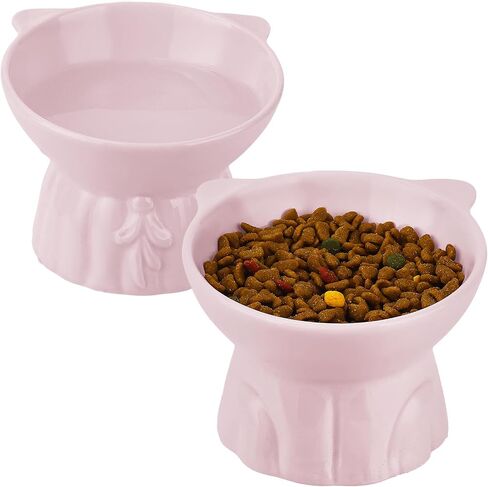 Elevated Cat Bowls 2-Pack, Ceramic Raised Cat Food & Water Dishes - Extra Wide & Shallow Whisker-Friendly Design, Anti-Vomit & Easy Digestion, Lead/Cadmium-Free, Microwave & Dishwasher Safe (Green) in Saudi Arabia