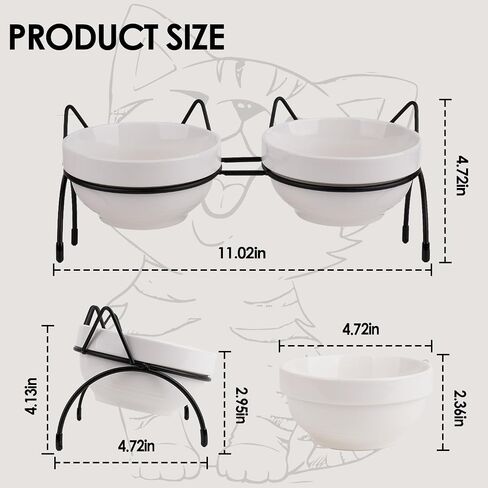 Cat Food Water Bowl Set, Double Ceramic Pet Bowls with 15°Tilted Raised Stand, Elevated Feeding Station with Two Removable Bowls, Raised Cat Bowl, Anti Vomiting Pet Dish Feeder, Kitten and Small Dogs in Kuwait