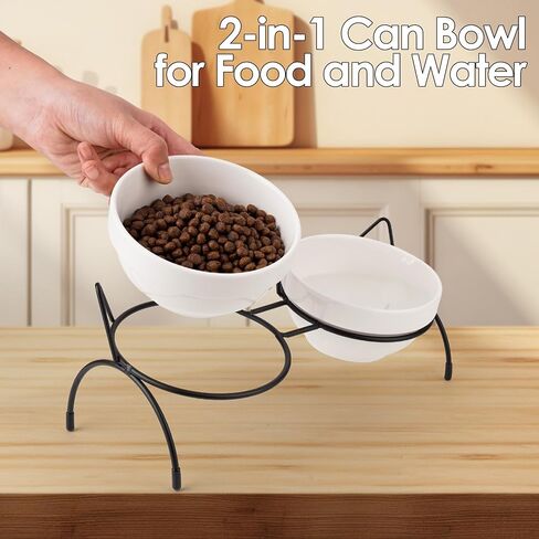 Cat Food Water Bowl Set, Double Ceramic Pet Bowls with 15°Tilted Raised Stand, Elevated Feeding Station with Two Removable Bowls, Raised Cat Bowl, Anti Vomiting Pet Dish Feeder, Kitten and Small Dogs in Kuwait