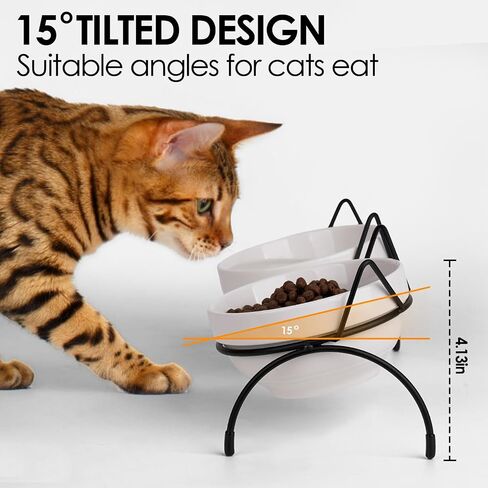Cat Food Water Bowl Set, Double Ceramic Pet Bowls with 15°Tilted Raised Stand, Elevated Feeding Station with Two Removable Bowls, Raised Cat Bowl, Anti Vomiting Pet Dish Feeder, Kitten and Small Dogs in Kuwait