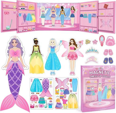 Dreamon Magnetic Dress Up Dolls for Girls, 42PCS Princess Mermaid Fairy Ballerina Papper Dolls Dress Up Games Kit, Travel Game Airplane Activities Toys Birthday Gifts for Toddler Girls Ages 3 4 5 6 7 in Saudi Arabia