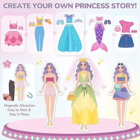 Dreamon Magnetic Dress Up Dolls for Girls, 42PCS Princess Mermaid Fairy Ballerina Papper Dolls Dress Up Games Kit, Travel Game Airplane Activities Toys Birthday Gifts for Toddler Girls Ages 3 4 5 6 7 in Saudi Arabia