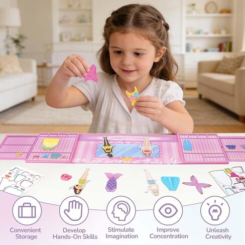 Dreamon Magnetic Dress Up Dolls for Girls, 42PCS Princess Mermaid Fairy Ballerina Papper Dolls Dress Up Games Kit, Travel Game Airplane Activities Toys Birthday Gifts for Toddler Girls Ages 3 4 5 6 7 in Saudi Arabia