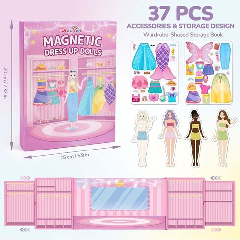 Dreamon Magnetic Dress Up Dolls for Girls, 42PCS Princess Mermaid Fairy Ballerina Papper Dolls Dress Up Games Kit, Travel Game Airplane Activities Toys Birthday Gifts for Toddler Girls Ages 3 4 5 6 7 in Saudi Arabia