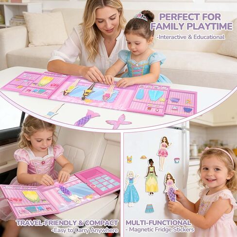 Dreamon Magnetic Dress Up Dolls for Girls, 42PCS Princess Mermaid Fairy Ballerina Papper Dolls Dress Up Games Kit, Travel Game Airplane Activities Toys Birthday Gifts for Toddler Girls Ages 3 4 5 6 7 in Saudi Arabia
