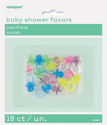Unique Plastic Pacifier Favors - Assorted Colors, 18 Pcs in Kuwait