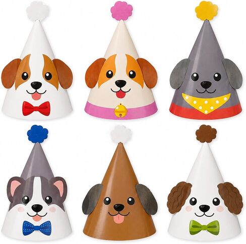 24Pcs 6 Designs Dog Birthday Party Hats, 11.8 x 8.3 in Cute Puppy Cone Hats Pet Dog Themed Party Decorations Kids Adults Photo Props Colorful Puppy Party Supplies in Saudi Arabia