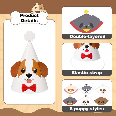 24Pcs 6 Designs Dog Birthday Party Hats, 11.8 x 8.3 in Cute Puppy Cone Hats Pet Dog Themed Party Decorations Kids Adults Photo Props Colorful Puppy Party Supplies in Saudi Arabia