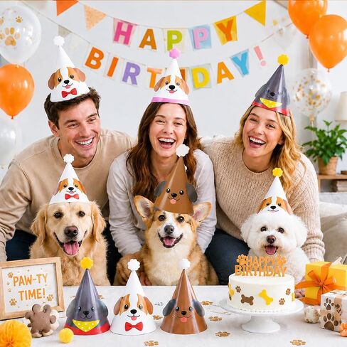 24Pcs 6 Designs Dog Birthday Party Hats, 11.8 x 8.3 in Cute Puppy Cone Hats Pet Dog Themed Party Decorations Kids Adults Photo Props Colorful Puppy Party Supplies in Saudi Arabia