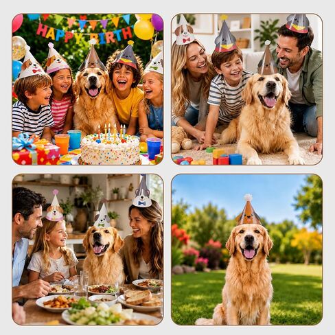24Pcs 6 Designs Dog Birthday Party Hats, 11.8 x 8.3 in Cute Puppy Cone Hats Pet Dog Themed Party Decorations Kids Adults Photo Props Colorful Puppy Party Supplies in Saudi Arabia