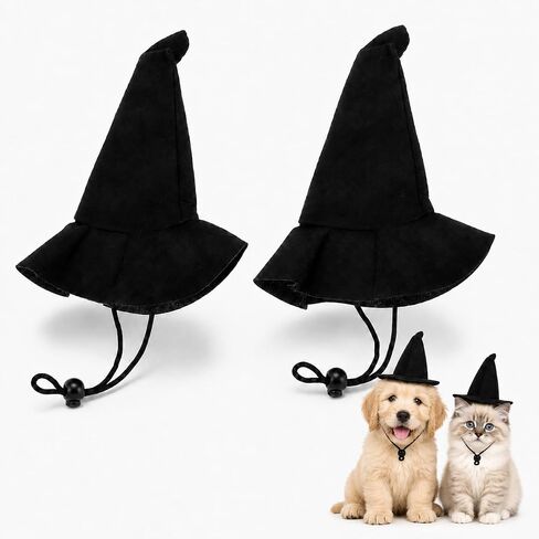 2Pcs Dog Witch Hats, Black Halloween Pet Hats for Dogs and Cats in Saudi Arabia