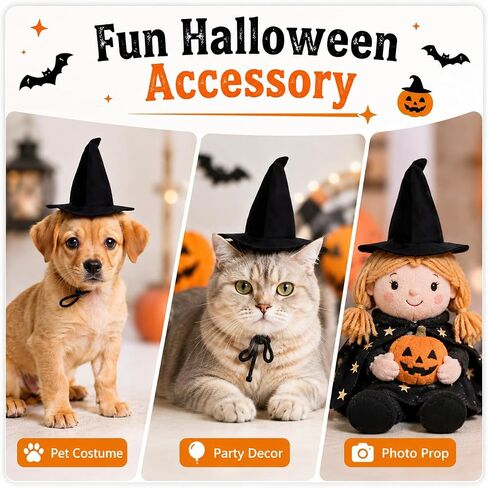 2Pcs Dog Witch Hats, Black Halloween Pet Hats for Dogs and Cats in Saudi Arabia