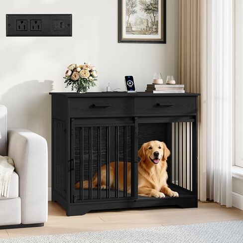 Hzuaneri 38.2 in Dog Crate Furniture with Storage & Power Indoor Dog Kennel in Saudi Arabia
