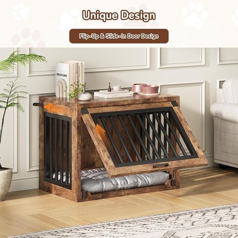 Jocoevol Dog Crate Furniture - 30'' Wooden Dog Kennel for Dogs up to 30 lb, Small Dog Crate with Hidden Sliding Door, Heavy Duty Dog Cage with Safety Latch and Quiet Pads, Rustic Brown in Saudi Arabia