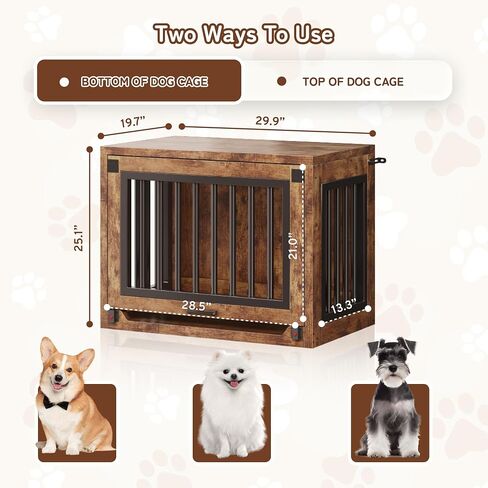 Jocoevol Dog Crate Furniture - 30'' Wooden Dog Kennel for Dogs up to 30 lb, Small Dog Crate with Hidden Sliding Door, Heavy Duty Dog Cage with Safety Latch and Quiet Pads, Rustic Brown in Saudi Arabia