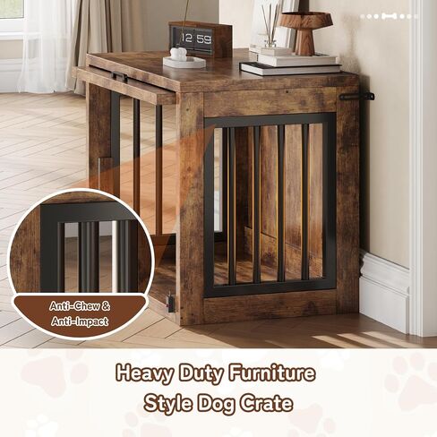 Jocoevol Dog Crate Furniture - 30'' Wooden Dog Kennel for Dogs up to 30 lb, Small Dog Crate with Hidden Sliding Door, Heavy Duty Dog Cage with Safety Latch and Quiet Pads, Rustic Brown in Saudi Arabia