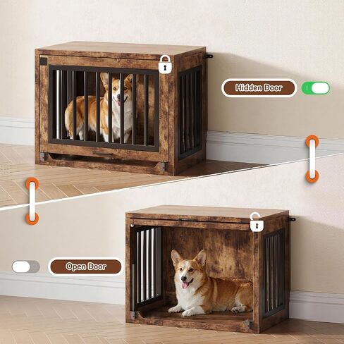 Jocoevol Dog Crate Furniture - 30'' Wooden Dog Kennel for Dogs up to 30 lb, Small Dog Crate with Hidden Sliding Door, Heavy Duty Dog Cage with Safety Latch and Quiet Pads, Rustic Brown in Saudi Arabia