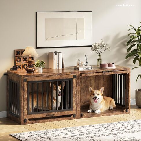 Jocoevol Dog Crate Furniture - 30'' Wooden Dog Kennel for Dogs up to 30 lb, Small Dog Crate with Hidden Sliding Door, Heavy Duty Dog Cage with Safety Latch and Quiet Pads, Rustic Brown in Saudi Arabia