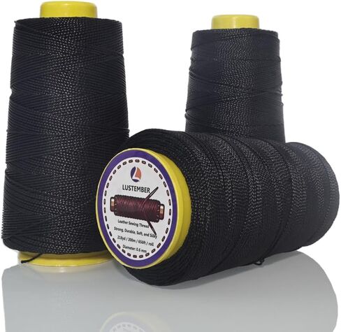 LUSTEMBER Heavy Duty Sewing Thread, 3 Rolls x 656 ft Extra Strong Upholstery Thread, Smooth Nylon Thread for Leather, Canvas, Outdoor Gear, Shoes (Black, White, Brown) in Saudi Arabia