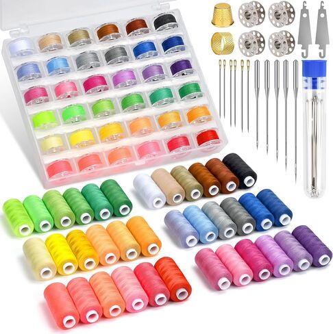 140 Pcs Sewing Thread Kit, 36 Assorted Colors Sewing Threads with Spools, 400 Yards Prewound Bobbins with Sewing Needles, Needle Threaders & Thimbles for Machine Sewing and Hand Sewing, DIY Crafts in Saudi Arabia