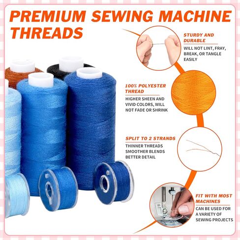 140 Pcs Sewing Thread Kit, 36 Assorted Colors Sewing Threads with Spools, 400 Yards Prewound Bobbins with Sewing Needles, Needle Threaders & Thimbles for Machine Sewing and Hand Sewing, DIY Crafts in Saudi Arabia