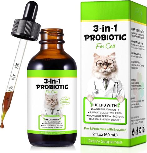 Probiotics for Cats, Cat Probiotic with Prebiotic and Enzymes, 3 in 1 Cat Probiotic Drops, Cats Probiotics Supplement Help Digestive Support Gut Health in Kuwait