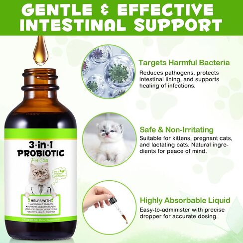 Probiotics for Cats, Cat Probiotic with Prebiotic and Enzymes, 3 in 1 Cat Probiotic Drops, Cats Probiotics Supplement Help Digestive Support Gut Health in Kuwait