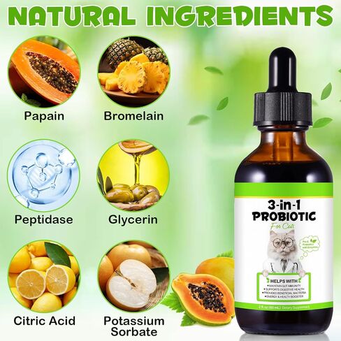 Probiotics for Cats, Cat Probiotic with Prebiotic and Enzymes, 3 in 1 Cat Probiotic Drops, Cats Probiotics Supplement Help Digestive Support Gut Health in Kuwait