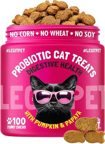 LEGITPET Probiotic Cat Treats with Prebiotics – Digestive Support Soft Chews with Pumpkin & Papaya – Supports Gut Health, Stool Quality & Immune Function – 100 Pet Chicken-Flavored Chews in Saudi Arabia