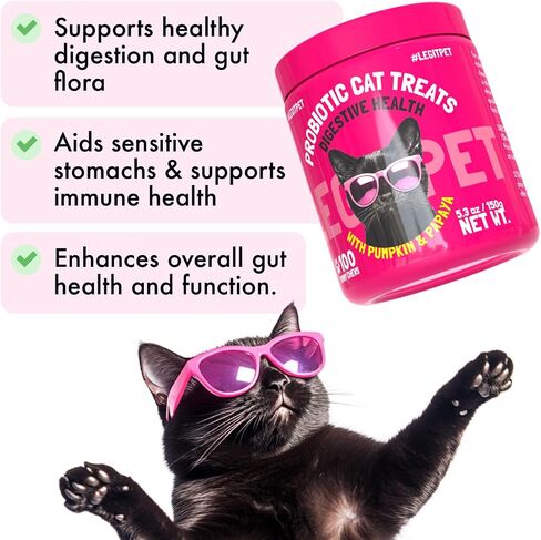 LEGITPET Probiotic Cat Treats with Prebiotics – Digestive Support Soft Chews with Pumpkin & Papaya – Supports Gut Health, Stool Quality & Immune Function – 100 Pet Chicken-Flavored Chews in Saudi Arabia