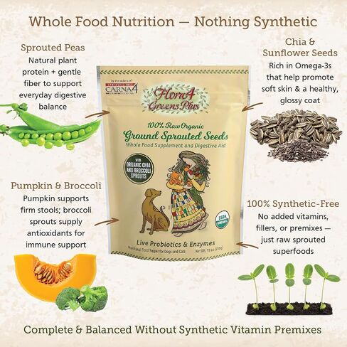 CARNA4 Flora4 Probiotic Food Topper for Dogs & Cats, Greens Plus,18oz in Kuwait