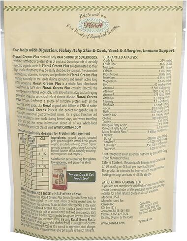 CARNA4 Flora4 Probiotic Food Topper for Dogs & Cats, Greens Plus,18oz in Kuwait