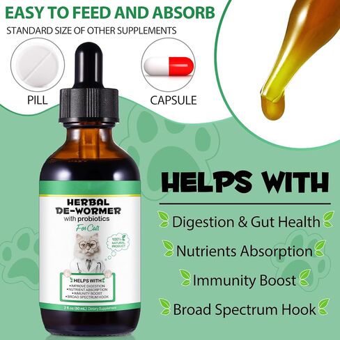 Specifically Formulated for Cats, Cats Natural Broad Spectrum, Digestive Support, Promotes Gut Health & Flora Balance, Cat Multivitamin Supplement Drops with Probiotic in Kuwait