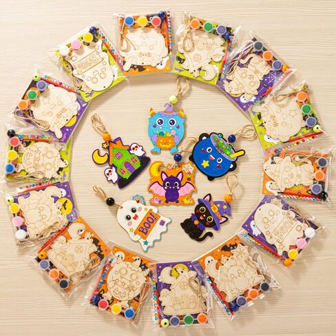 24 Pack Halloween Crafts for Kids DIY Wood Painting Kit Party Favors Bulk in Kuwait