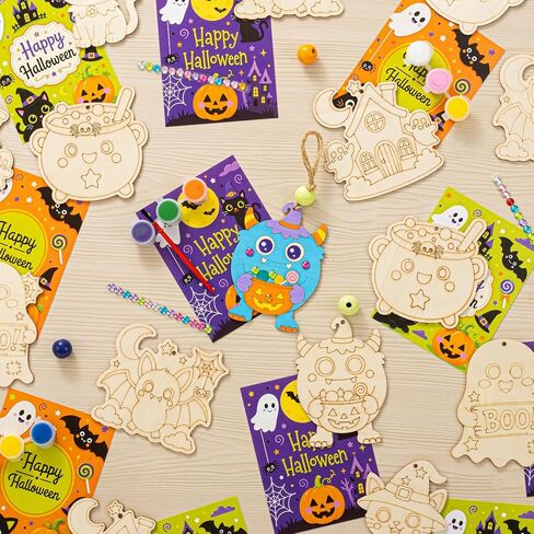 24 Pack Halloween Crafts for Kids DIY Wood Painting Kit Party Favors Bulk in Kuwait