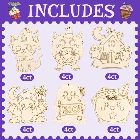 24 Pack Halloween Crafts for Kids DIY Wood Painting Kit Party Favors Bulk in Kuwait