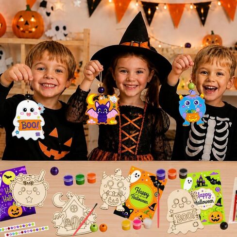 24 Pack Halloween Crafts for Kids DIY Wood Painting Kit Party Favors Bulk in Kuwait