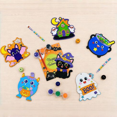 24 Pack Halloween Crafts for Kids DIY Wood Painting Kit Party Favors Bulk in Kuwait