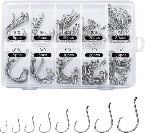 150PCS Circle Hooks, Strong High Carbon Steel Fresh and Saltwater Fishing Hooks, Variety of Different Sizes Circle Hook - Size:#1 1/0 2/0 3/0 4/0 5/0 6/0 8/0 in Kuwait