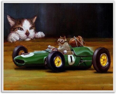 Stupell Industries Funny Squirrel in Race Car Gold Framed Floater Canvas Wall Art Design by Lucia Heffernan in Kuwait