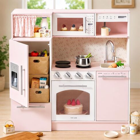 Tiny Land Wooden Play Kitchen for Toddlers, Kids Play Toy Kitchen Set in Saudi Arabia